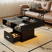Multifunctional Coffee Table with LED Lighting, Adjustable Height, High-Gloss