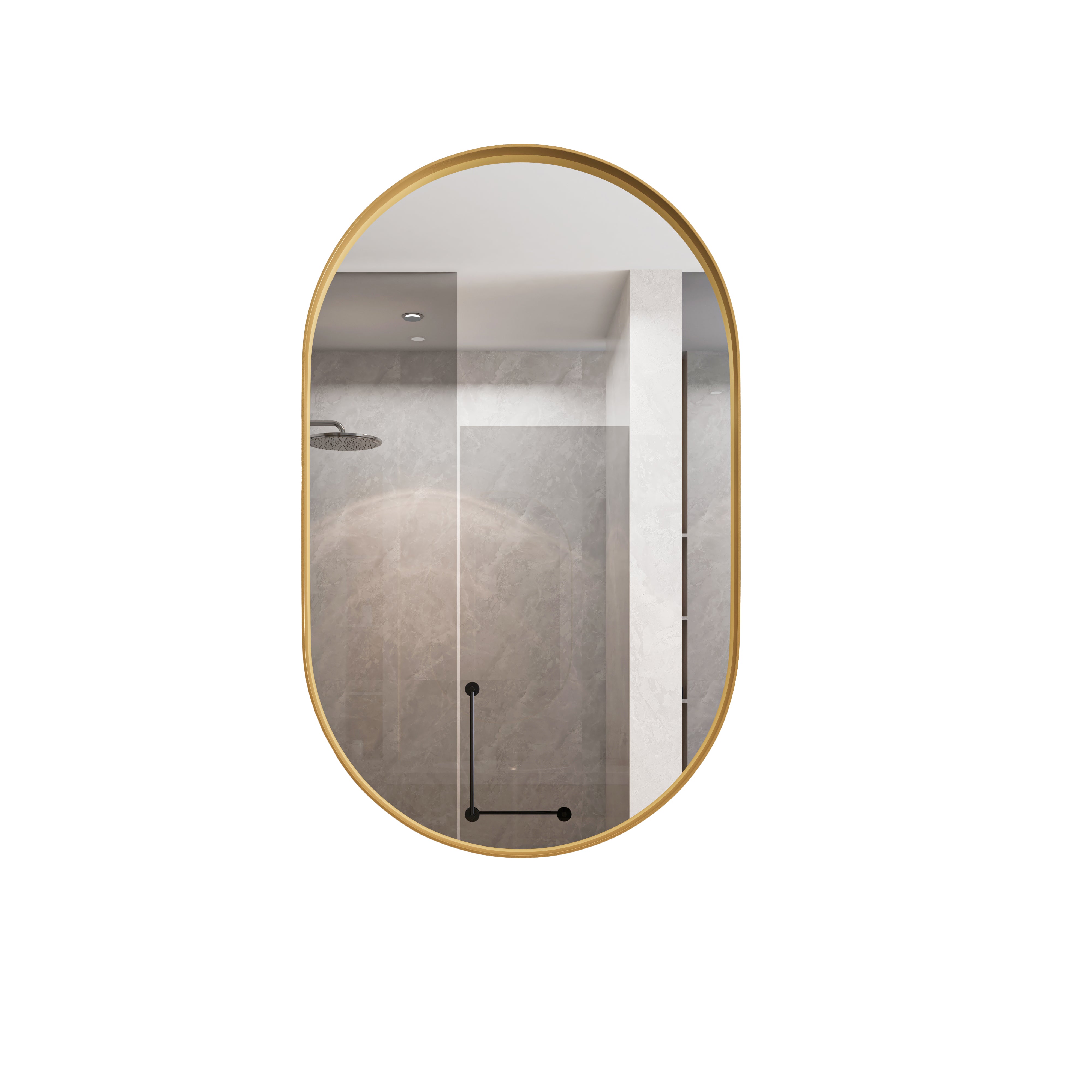 Oval Mirror Cabinet, Recessed Medicine Wall Storage Adjustable Shelves, Gold Metal Framed