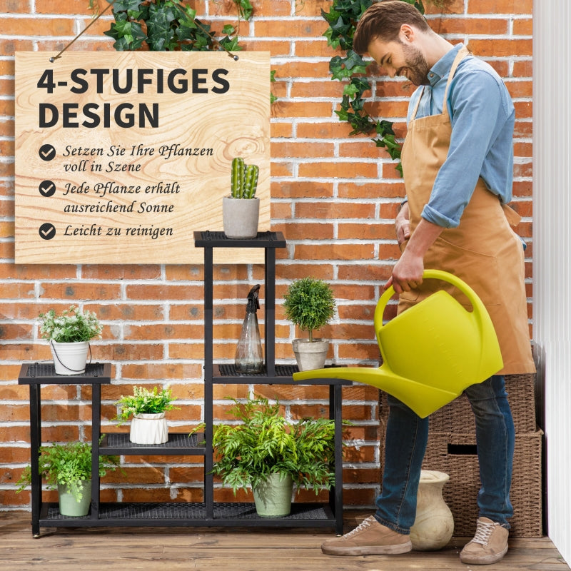 Plant Shelf with 4 Tiers, Multi-Tier Flower Stand, Metal Black