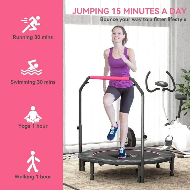 Foldable Mini Fitness Trampoline with Adjustable Foam Handle, Pink