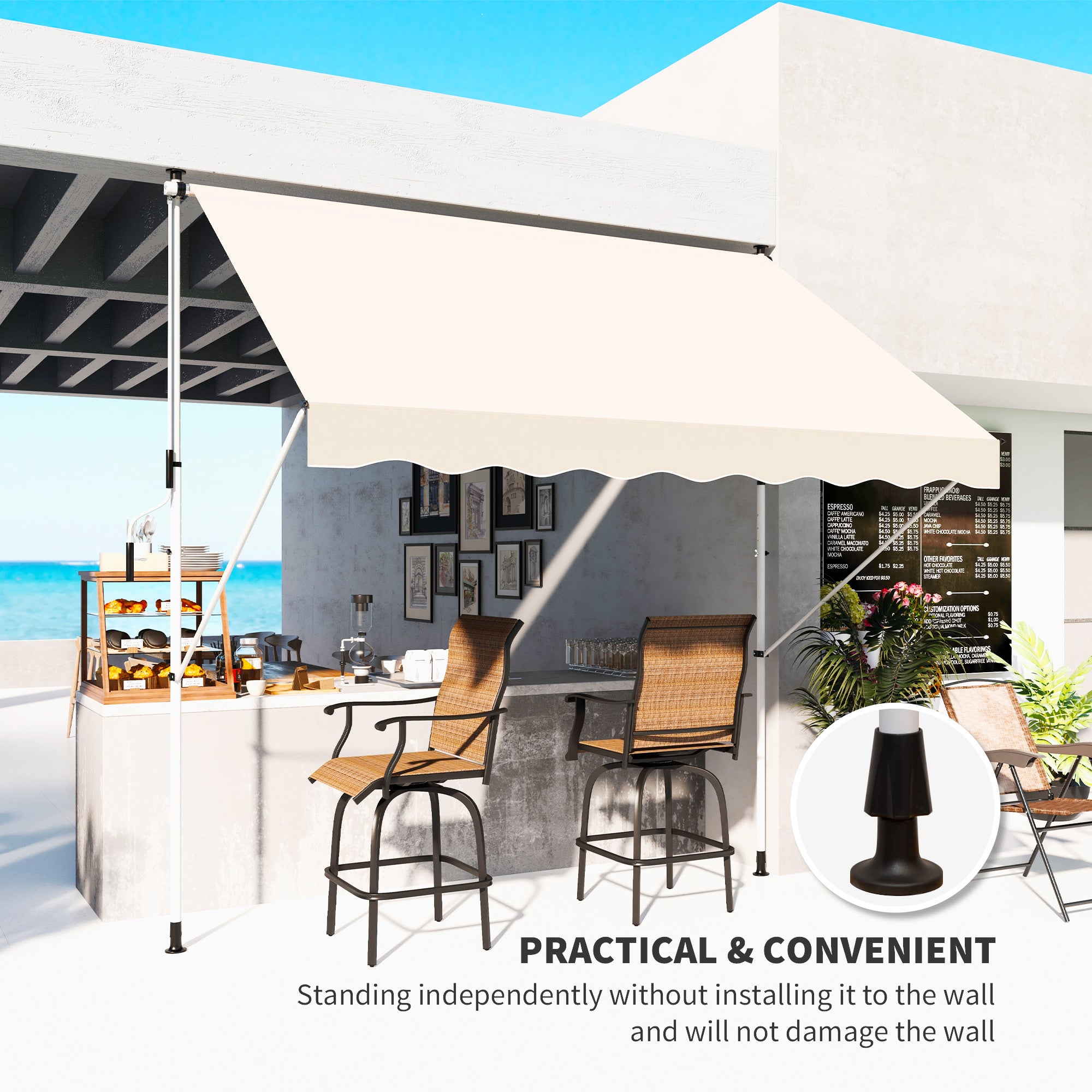 Adjustable Outdoor Awning, 3x1.5m Aluminium Frame, Beige