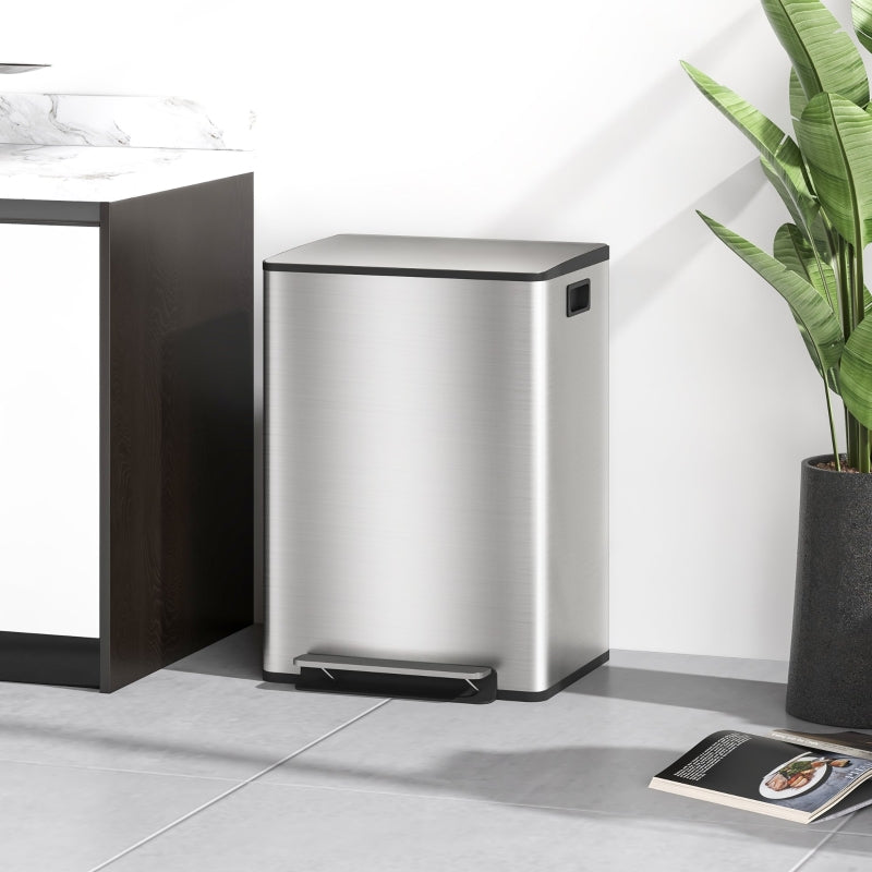 60L Dual Compartment Bin Deodoriser Holders Stainless Steel, Silver Tone