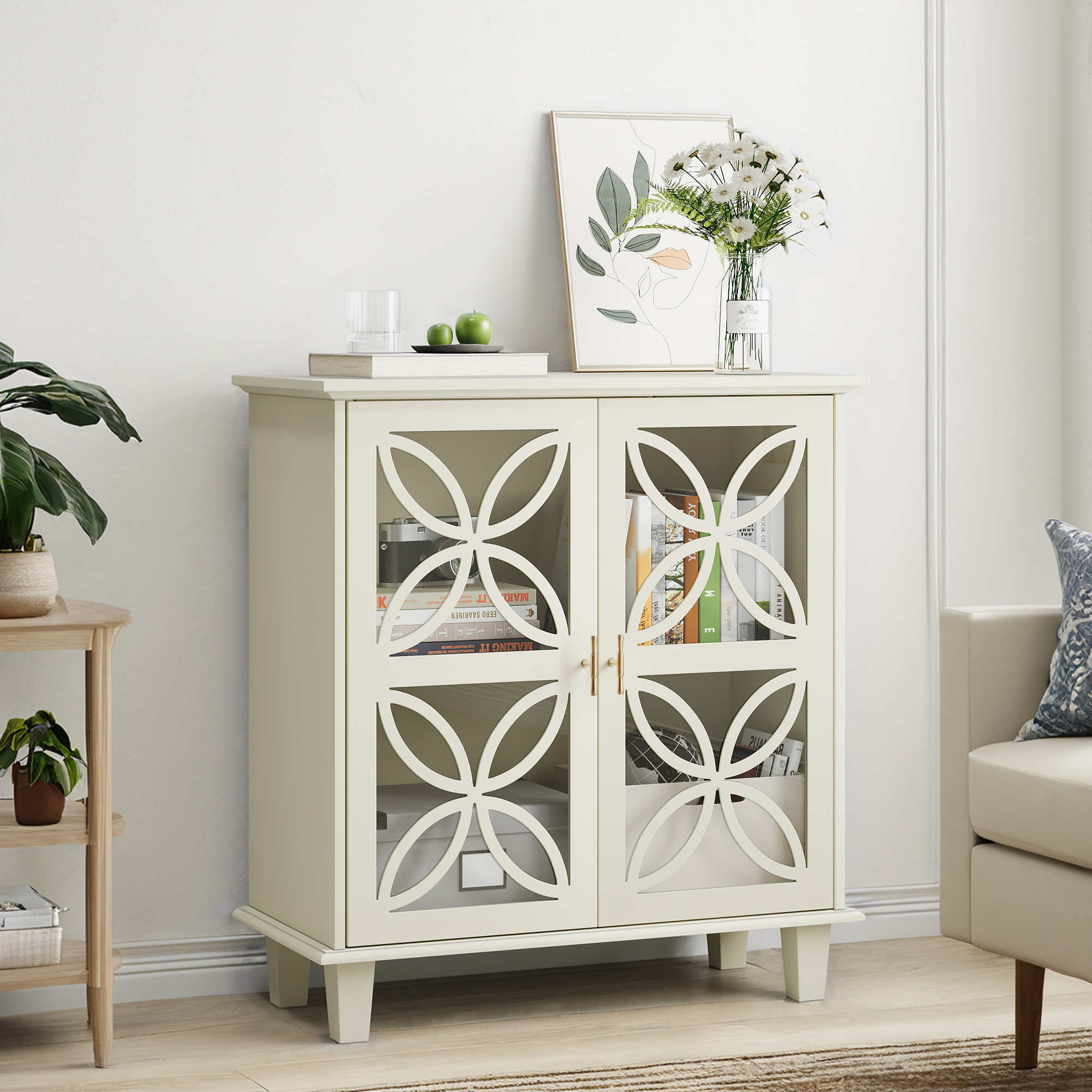 Sideboard with adjustable shelves, two doors, cream