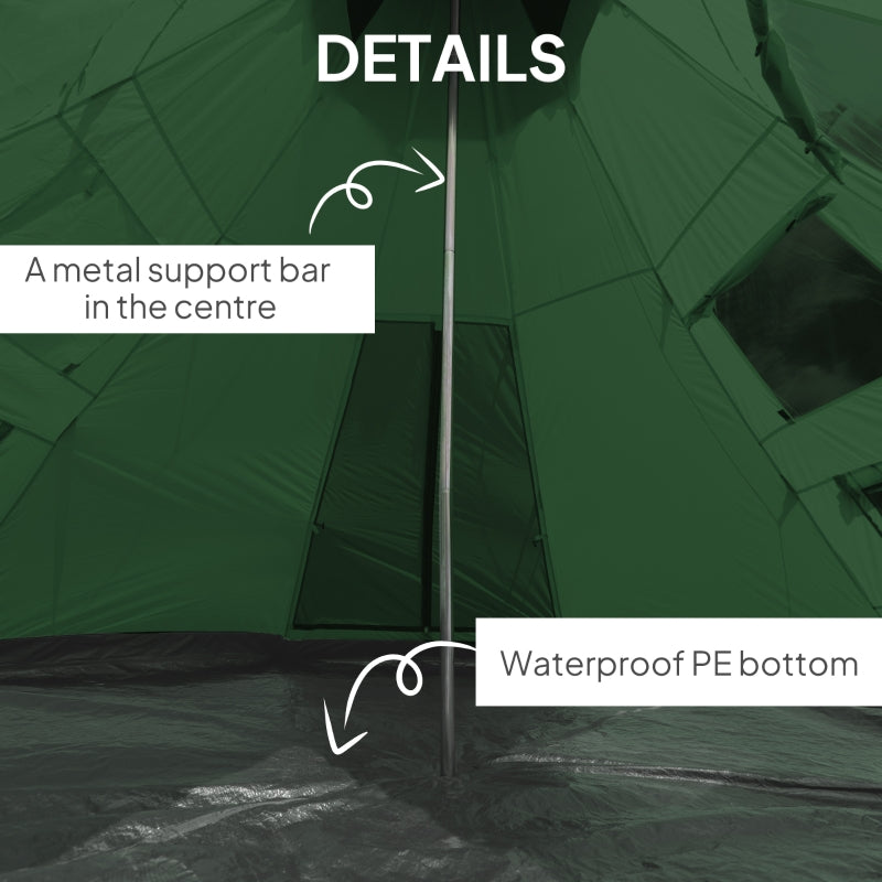 6 Men Tipi Tent Camping with Carry Bag - Green