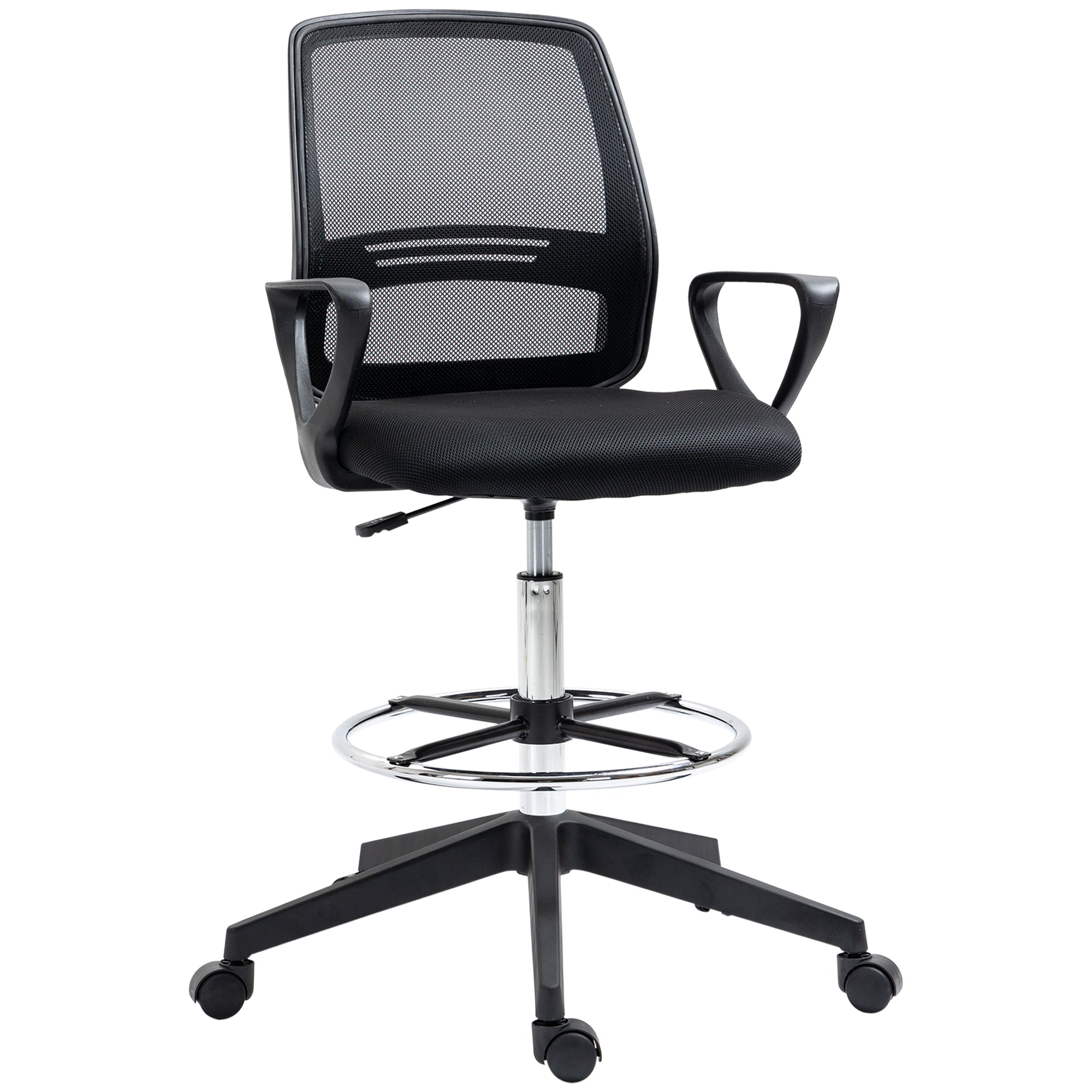 Ergonomic Mesh Back Draughtsman Chair, Adjustable Height Footrest Swivel, Black