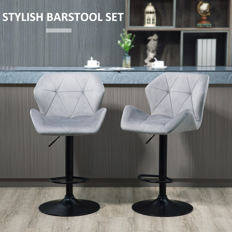 Bar Stools Set of 2, Velvet-Touch Adjustable Height Swivel with Metal Frame, Grey