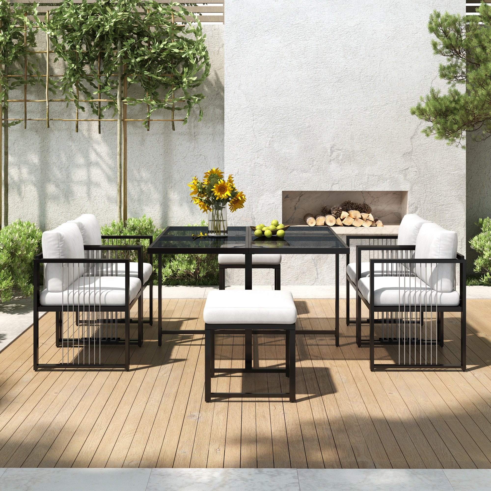 Outdoor Dining Set 7-Piece 6-Person Tempered Glass Table