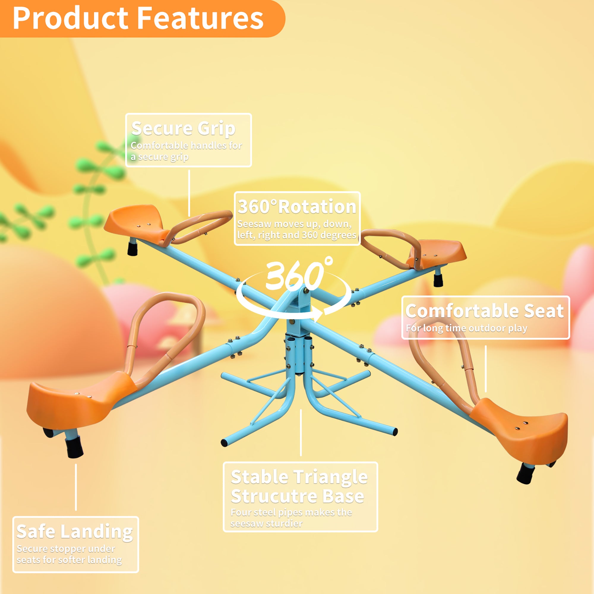 Seesaw - Heavy-Duty Steel Frame, Anti-Slip (Blue, Orange)