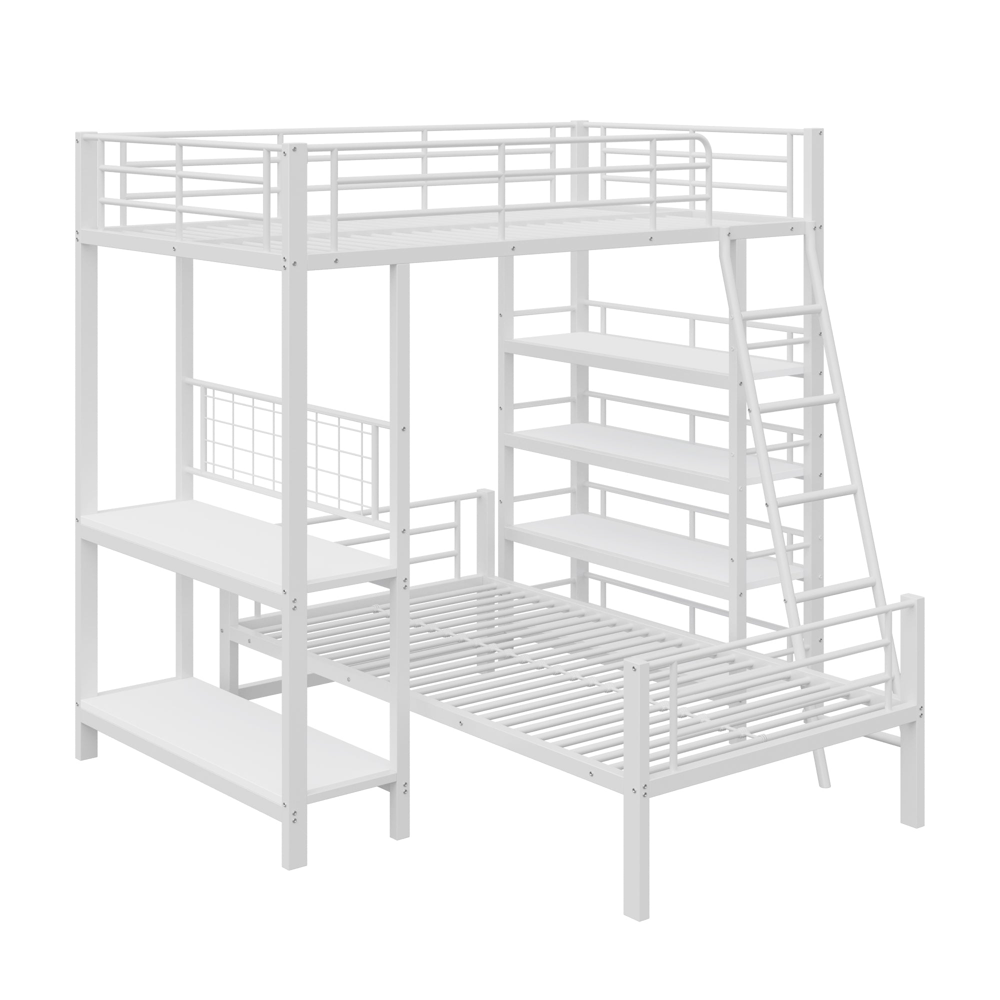 Bunk Bed, Metal Frame Loft with Storage, White