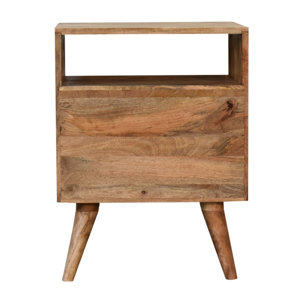 Solid Wood Bedside Table, 2 Drawers 1 Slot, Brown/Oak-ish Finish