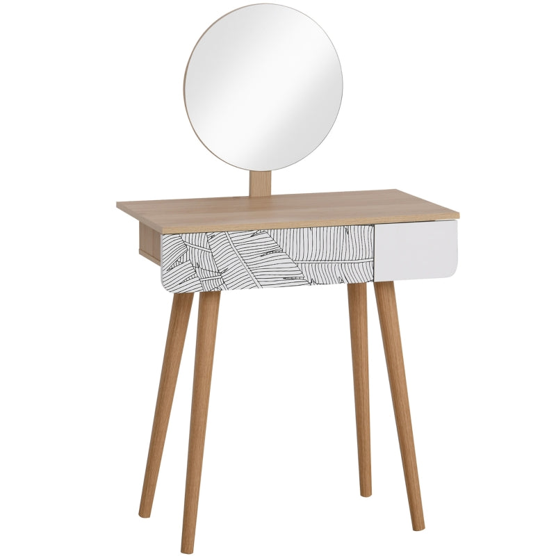 Dressing Table with Adjustable Mirror and Drawer, Wooden Oak Color