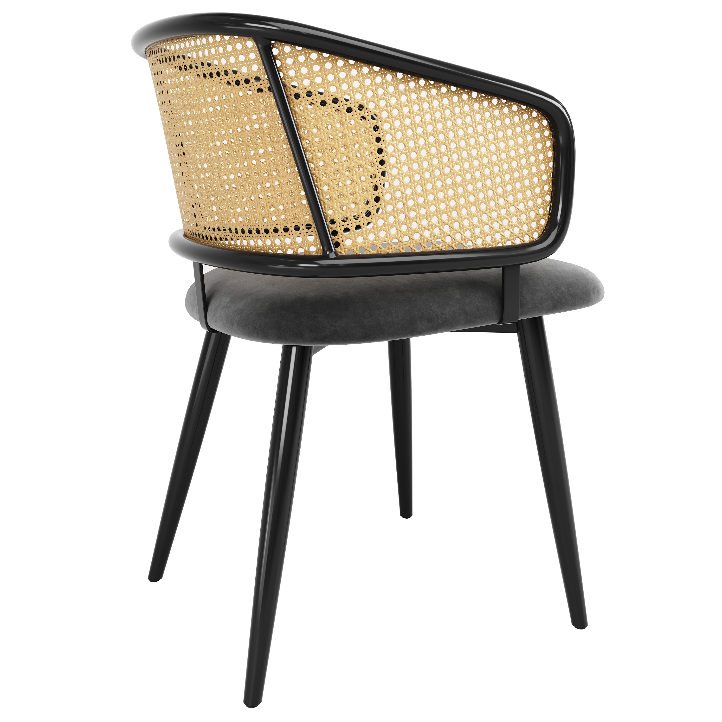 Dining Chairs, Rattan Backrest Velvet Cushion, Modern Style