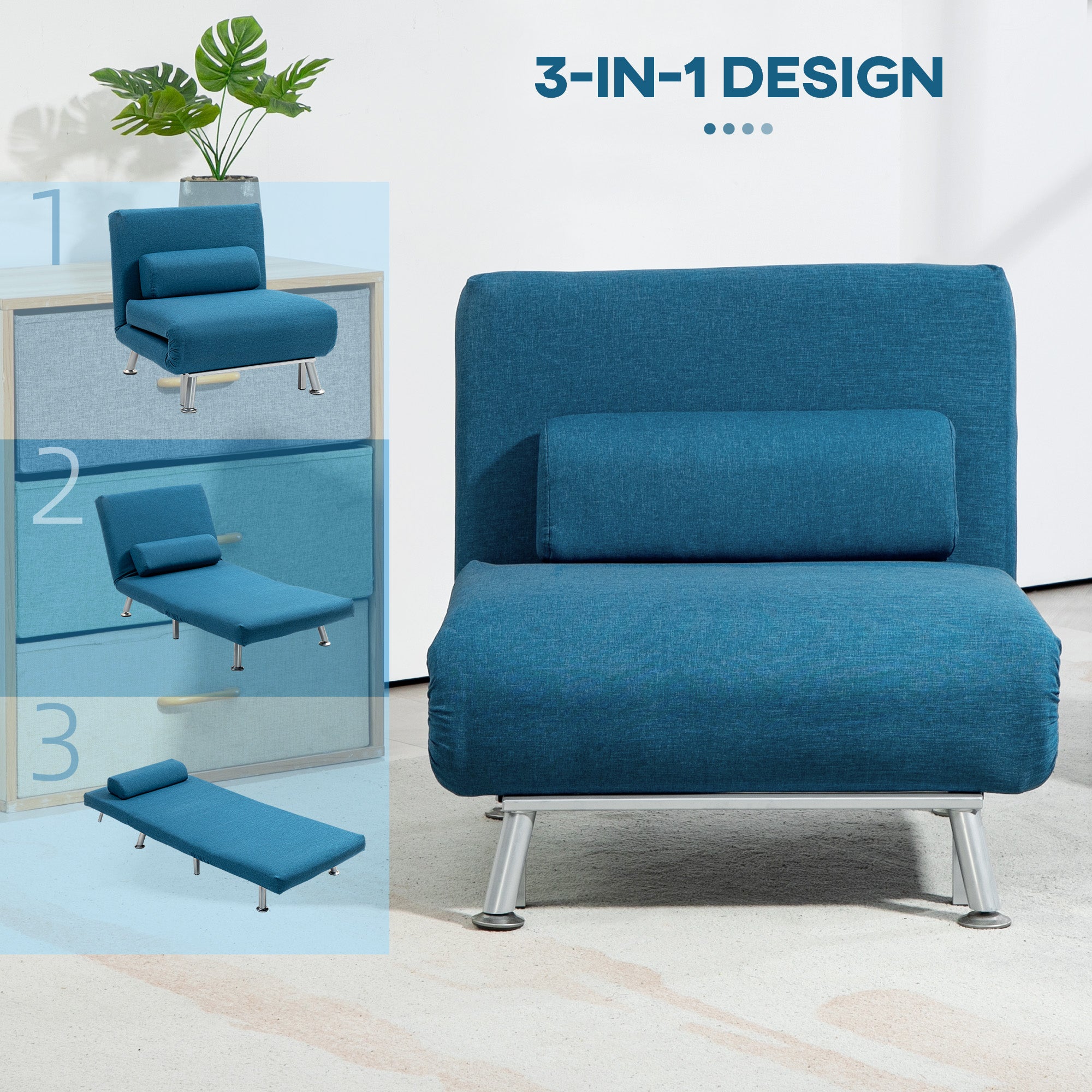 Single Sleeper Chair with Linen-Look, Blue