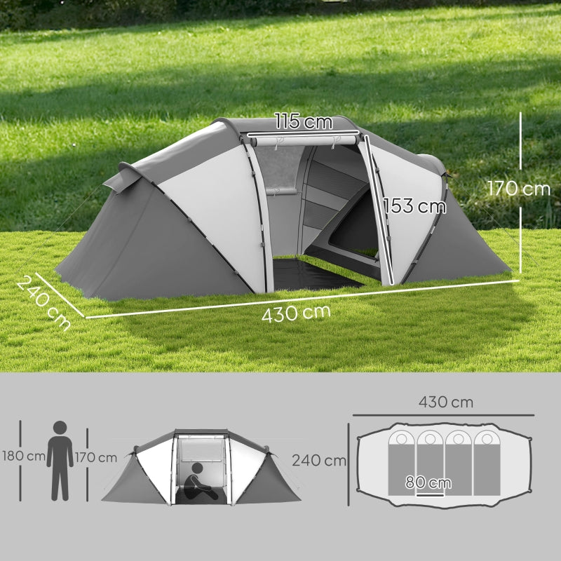 Camping Tent, 4-6 Man UV Protection, Charcoal Grey and White