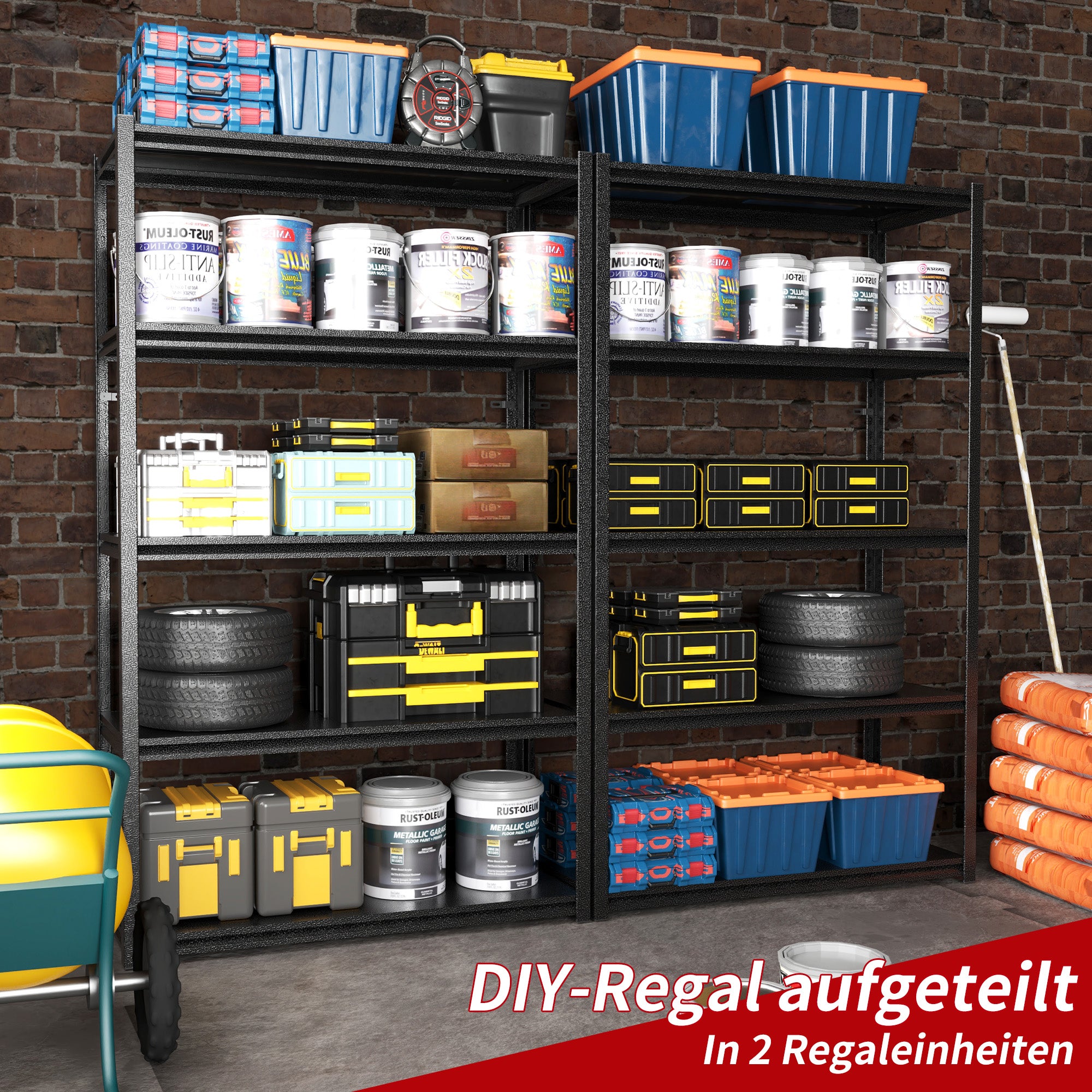 Heavy Duty Shelving Unit, 5 Shelves 650kg Load Capacity Height-Adjustable, Metal Black