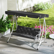 3 Seater Bench Pad Cushion with Back and Ties, Black