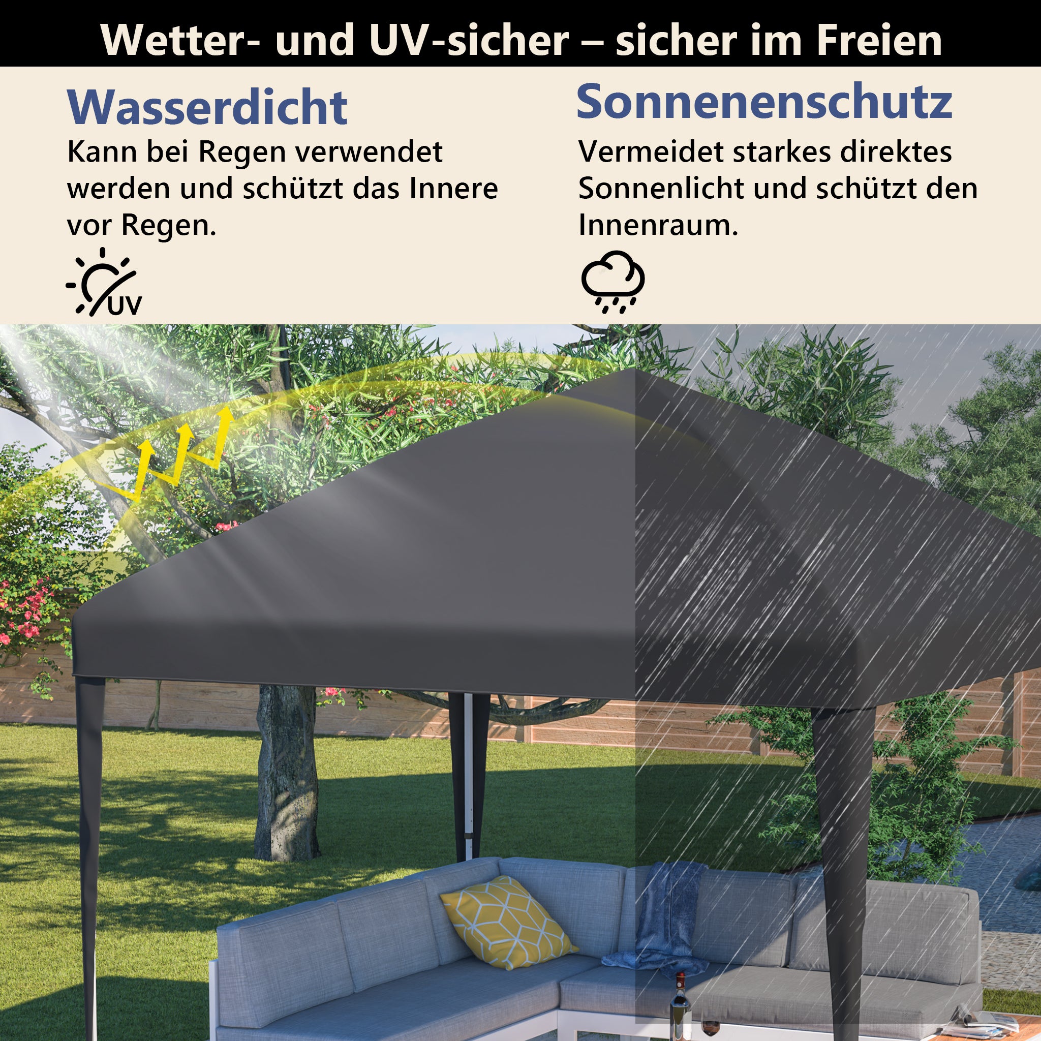 Pop-up Gazebo 3x3m Height-adjustable Folding Garden with Sandbags and Carrying Bag Black