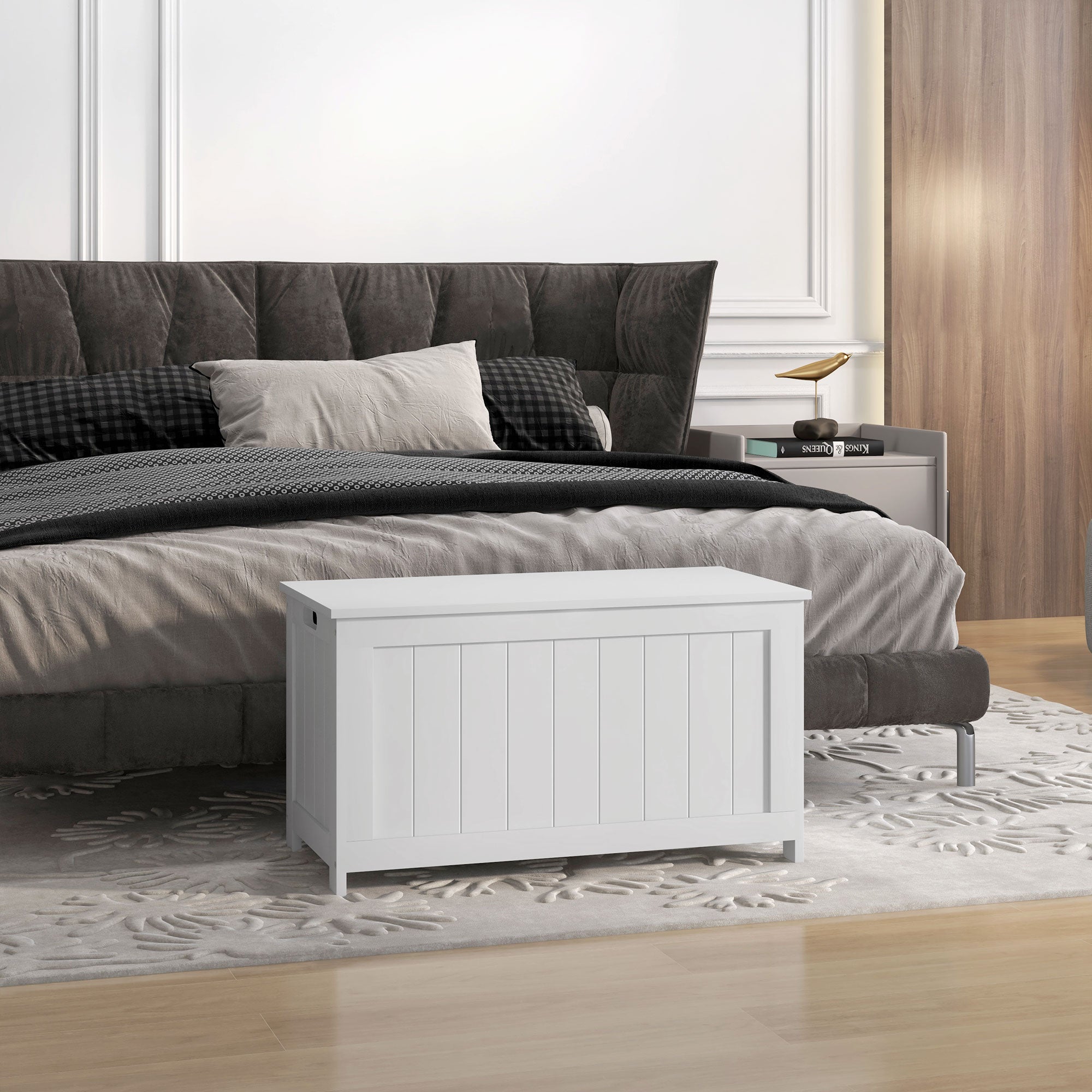 Storage Box Chest, Handle Lid, Living Room Bedroom, White