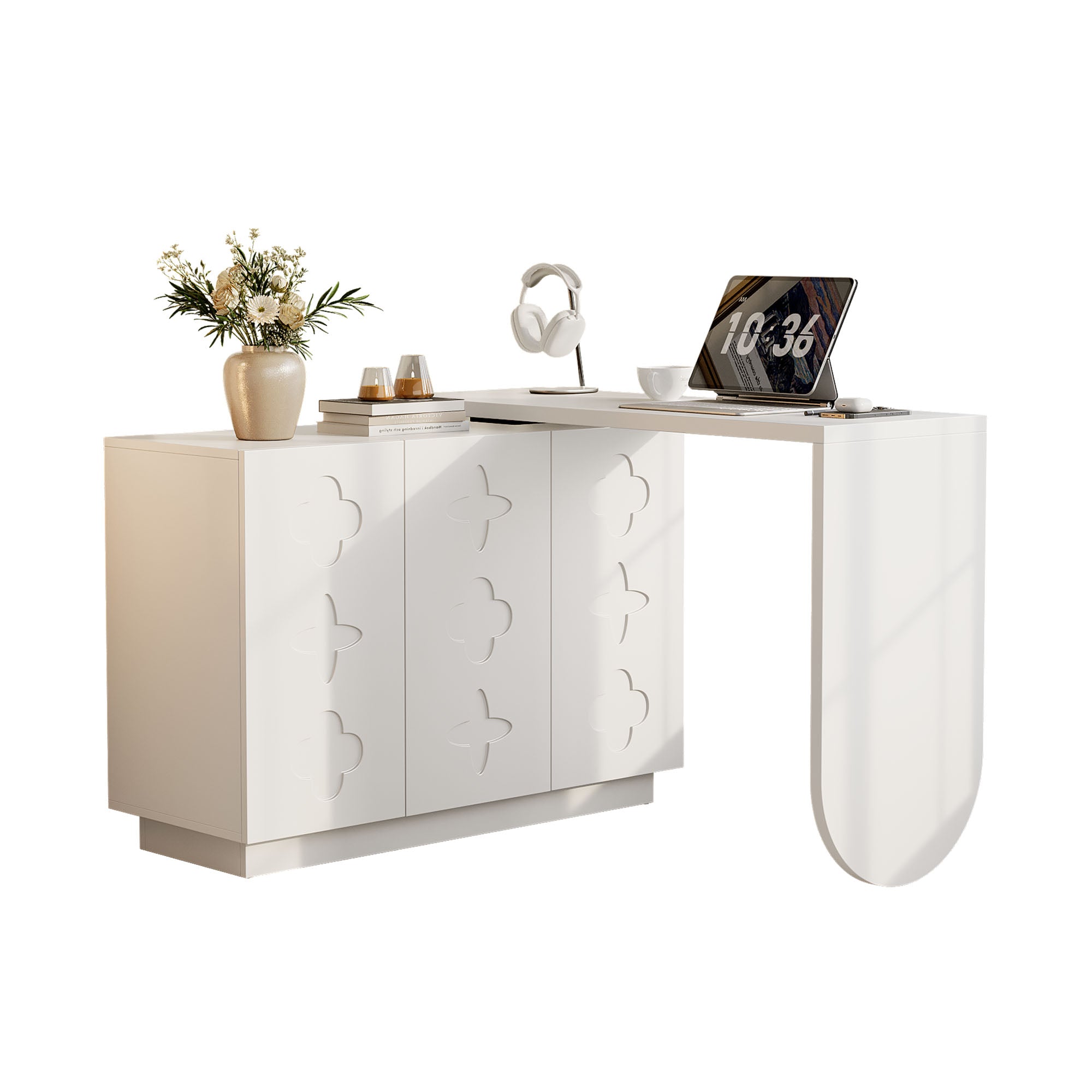 Desk, Rotating L-Shaped Corner, 110 cm White
