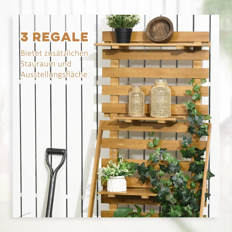 Raised Bed with Trellis, 3 Shelves, Wood, Brown