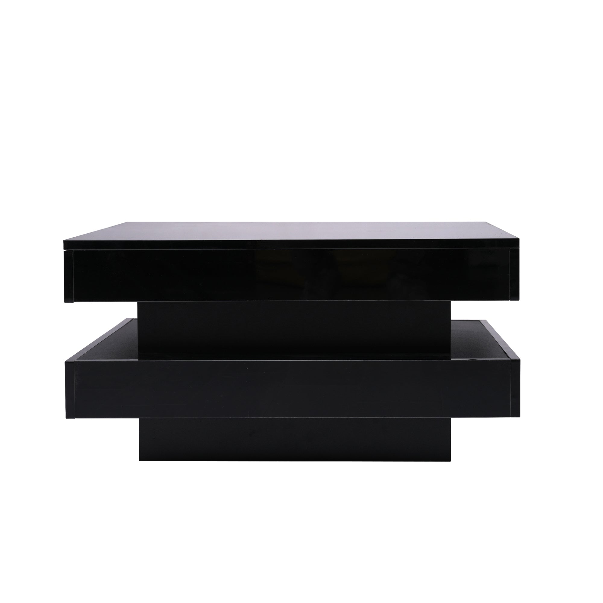 Black Square High Gloss Coffee Table with 360° Rotating Top, Tea Table with 16-Color LED light, 70x70x36 cm