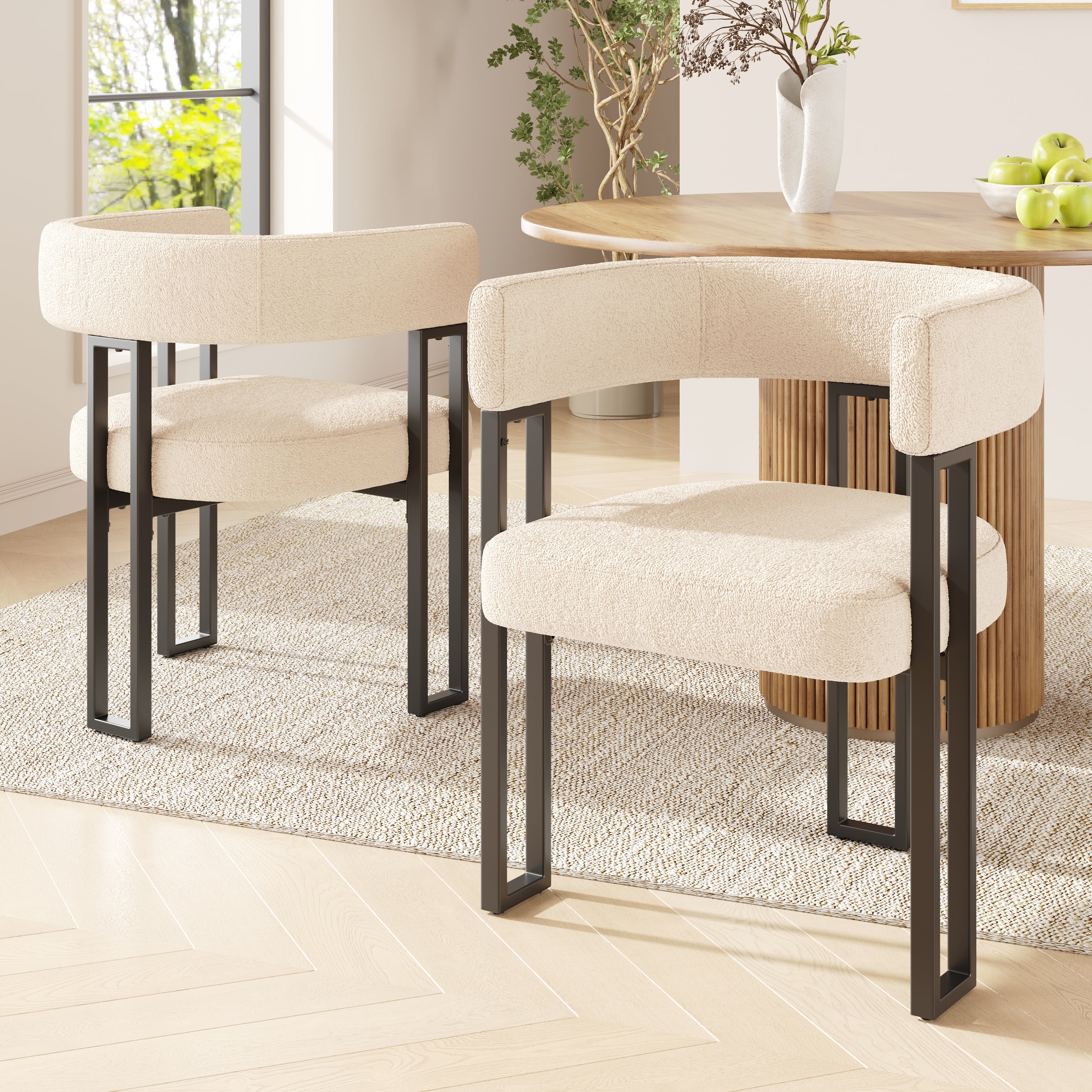 Dining Chair 2-Piece Set, Ergonomic Luxury with Curved Backrest, Beige Fabric