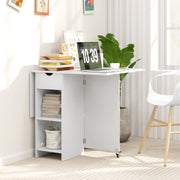 Folding Dining Table, Mobile 2-4 Person Storage Table, White