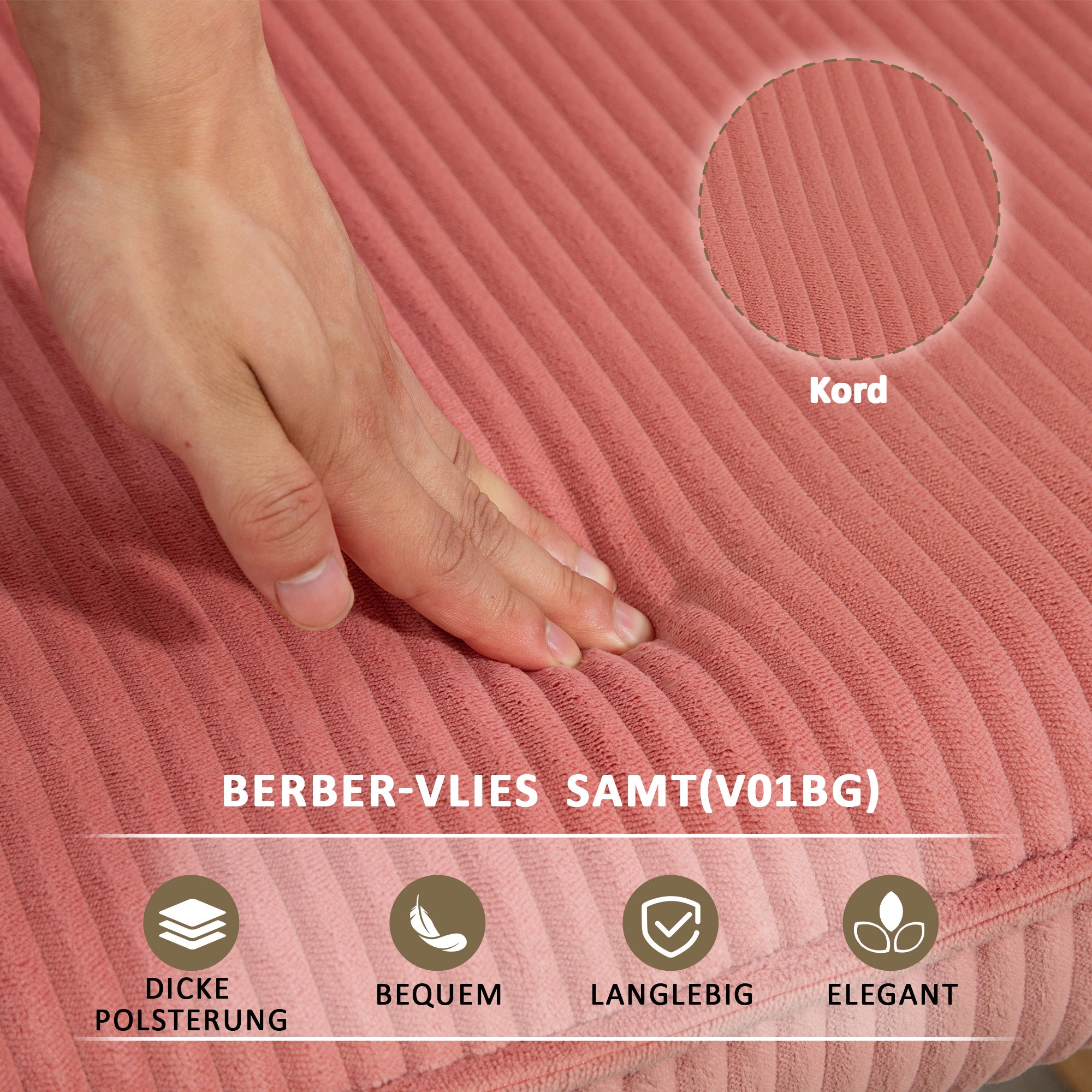 Rocking Chair Armrest Wooden Runners Recliner, Corduroy Pink