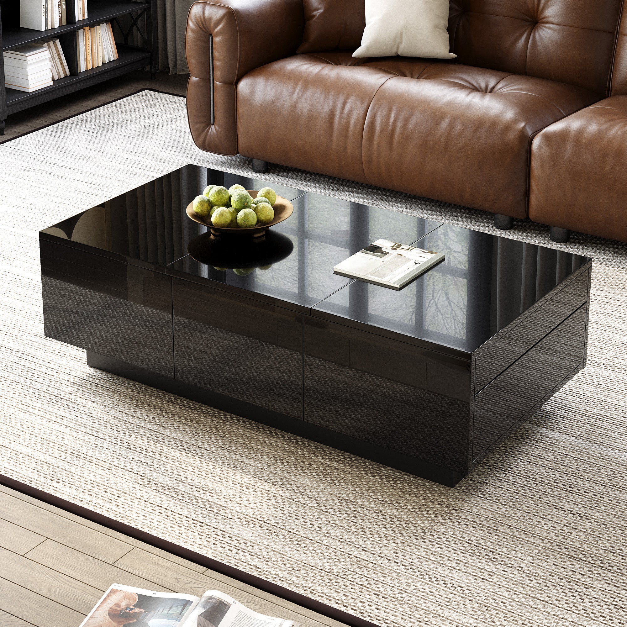 Coffee Table Rectangular Storage High-Gloss Black