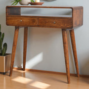 Solid Wood Console Table with 2 Drawers and 1 Open Slot, Dark Brown Chestnut