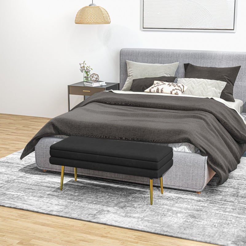 Bench Upholstered with Storage, Velvet Look, Black