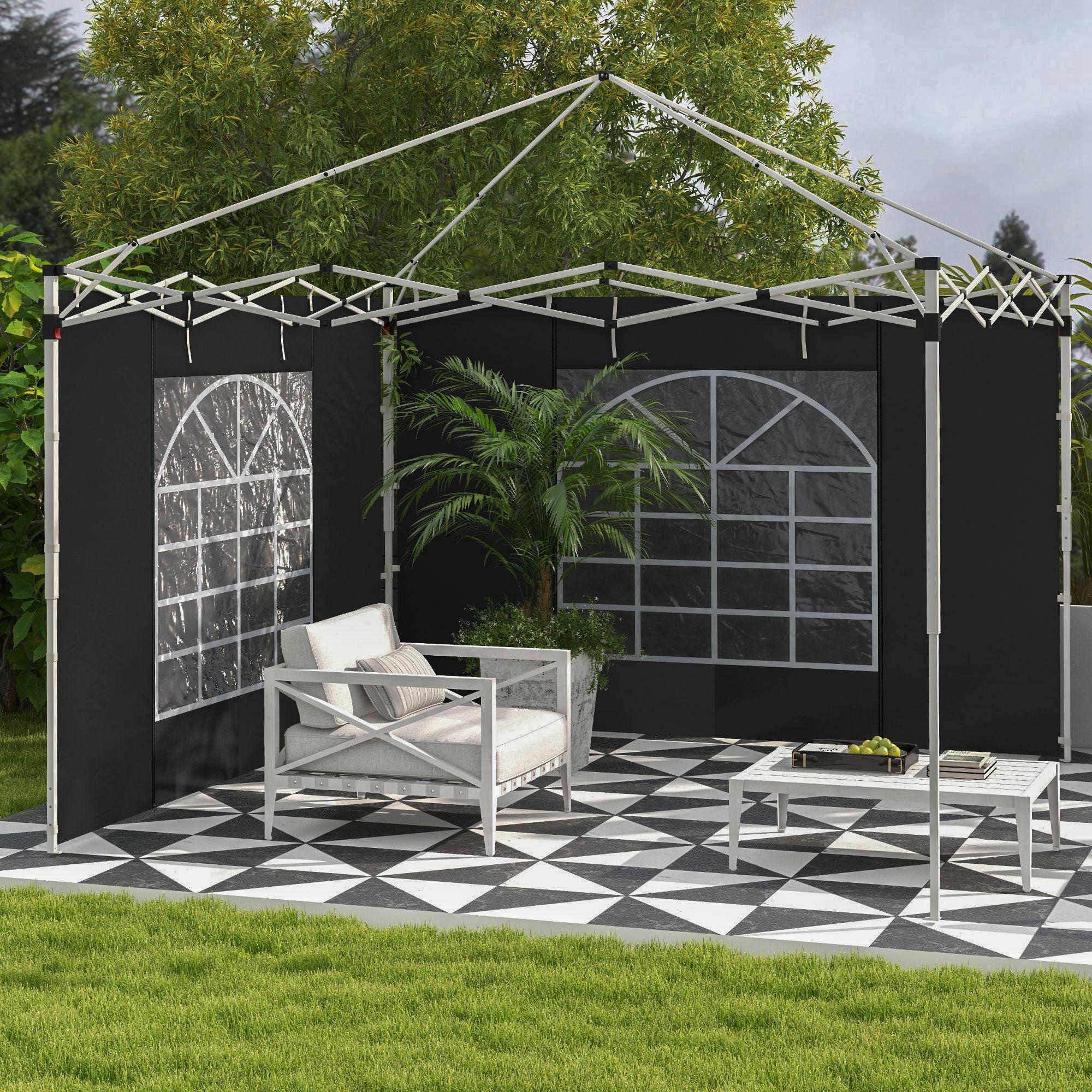 Gazebo Side Panels, 3x3/3x6 m, Window, Waterproof, Black Oxford Fabric