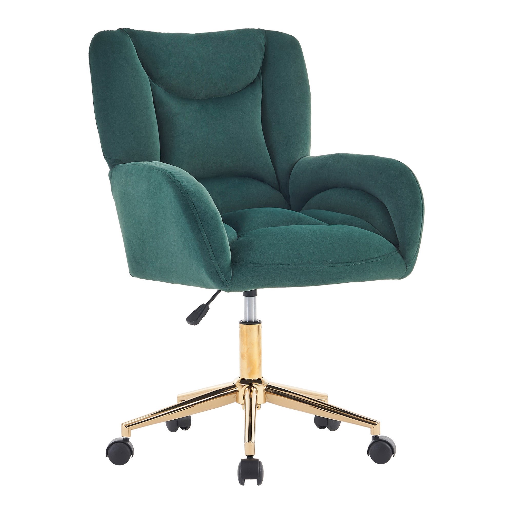 Full KD Swivel Chair, Height-Adjustable Home Office with Gold Legs, Green Velvet Fabric