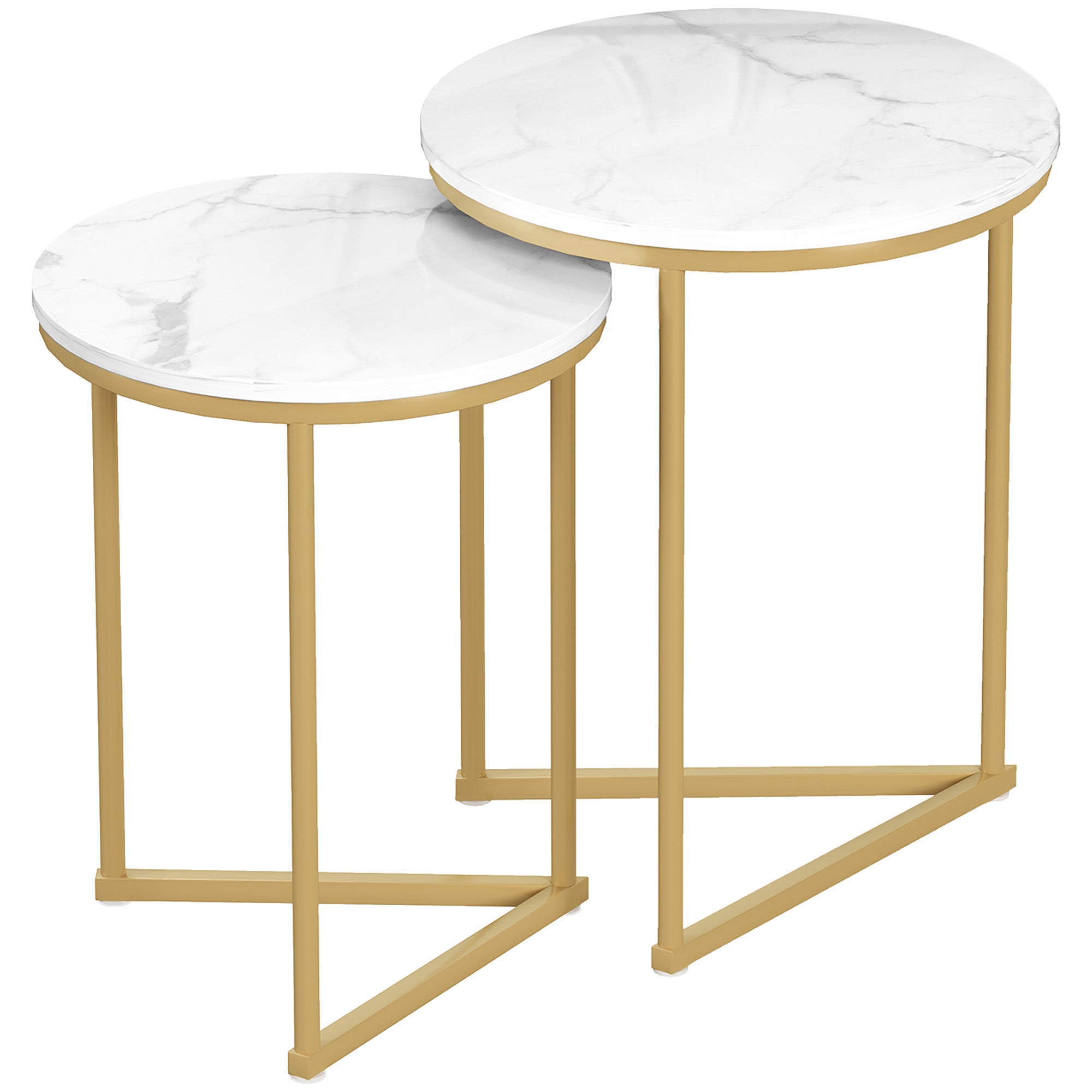 Nest of Tables, Set of Two Marble-Effect, White/Gold-Tone