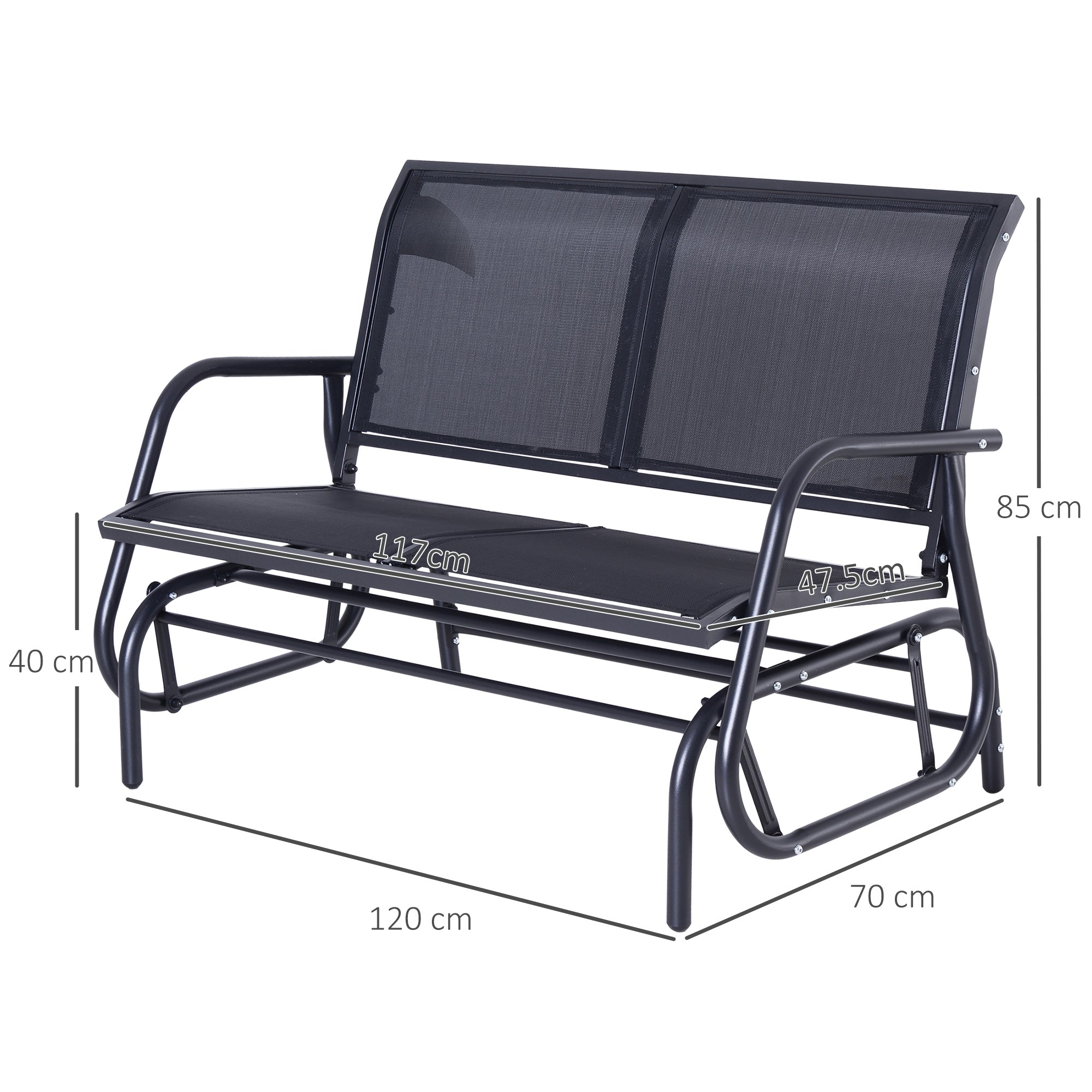 Rocking Chair 2-Seater Garden Swing Park Bench Metal, Black 120 x 70 x 88 cm