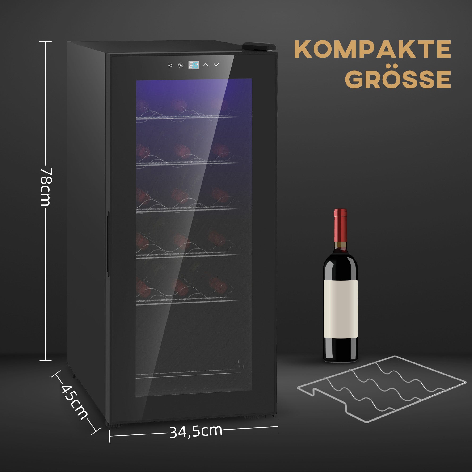 Wine Cooler, 18 Bottles, 50L, Glass Door, Stainless Steel