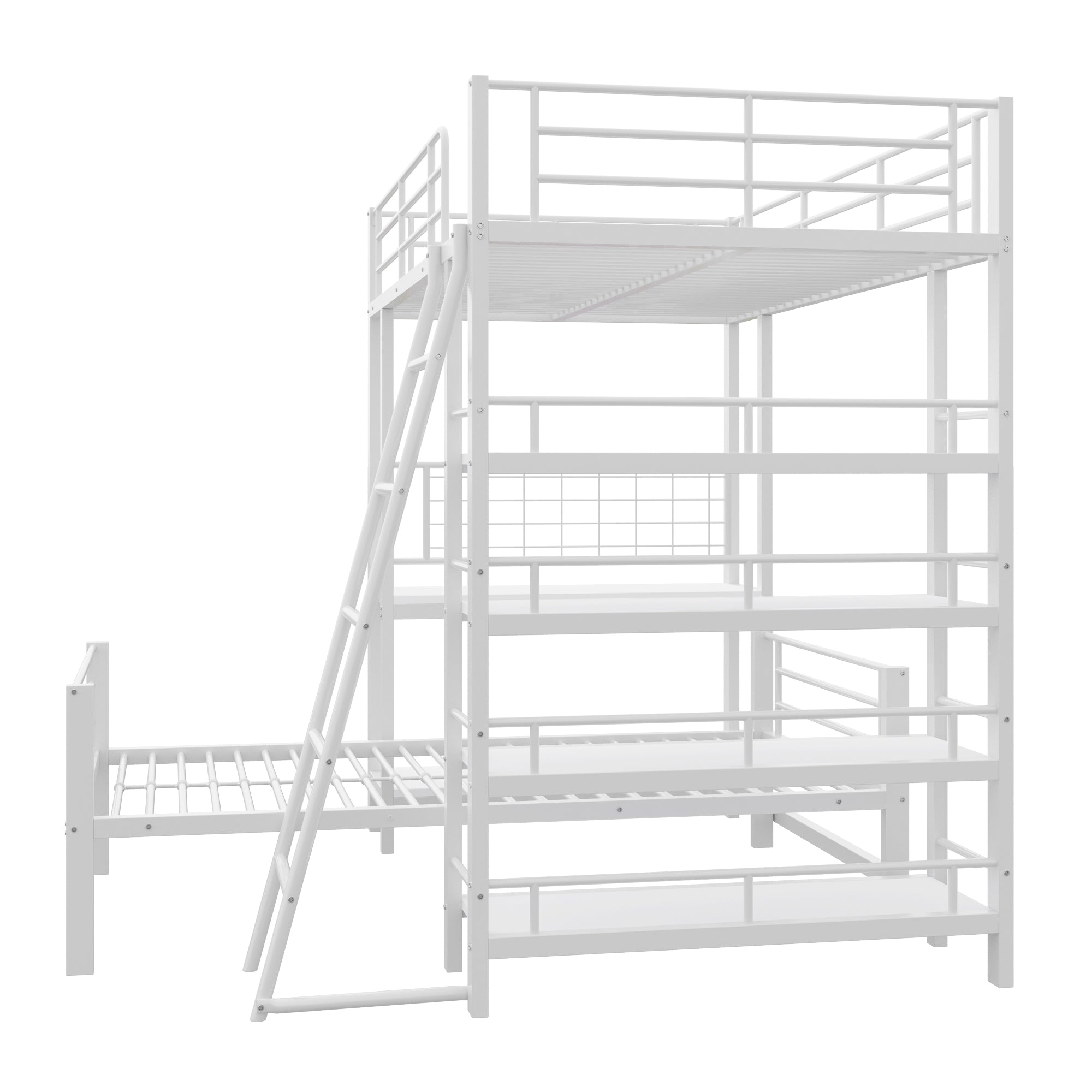 Bunk Bed, Metal Frame Loft with Storage, White