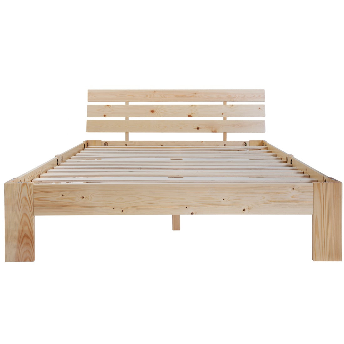 Wooden Double Bed, Headboard & Slatted Frame, Solid Pine