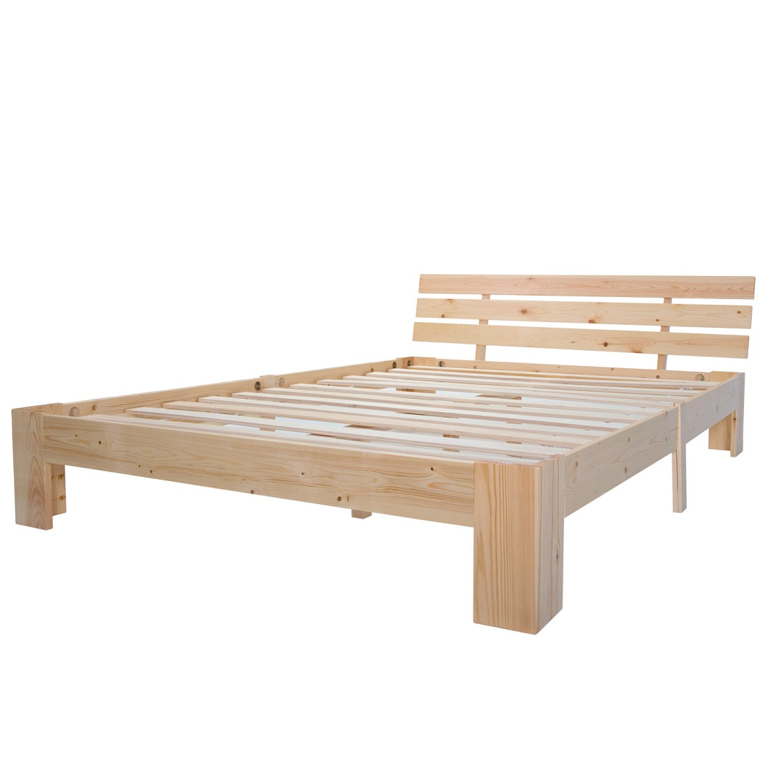 Wooden Double Bed, Headboard & Slatted Frame, Solid Pine