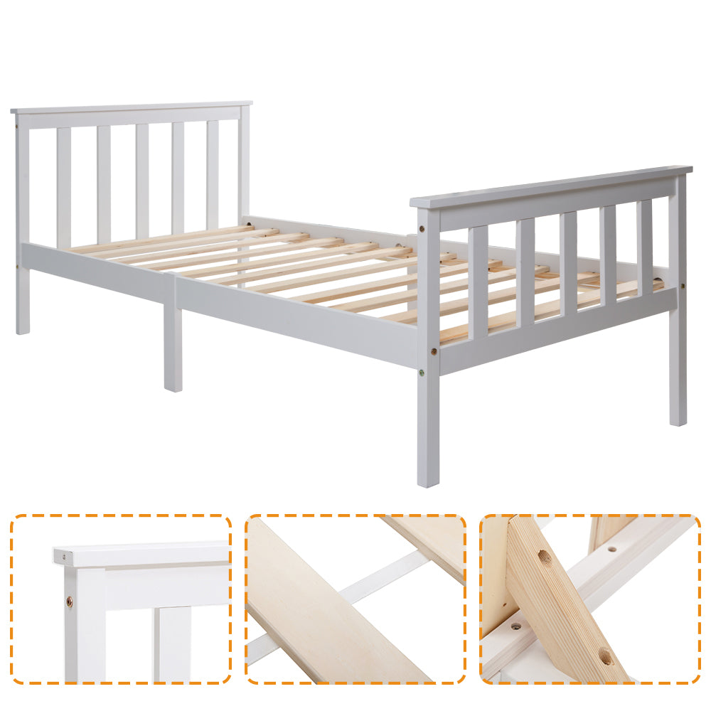 Wooden Bed, Single with Headboard, 90 x 200 cm Solid Pine, White