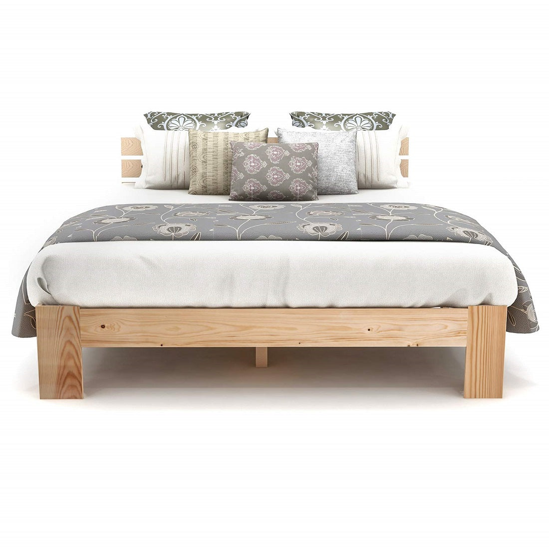 Wooden Double Bed, Headboard & Slatted Frame, Solid Pine