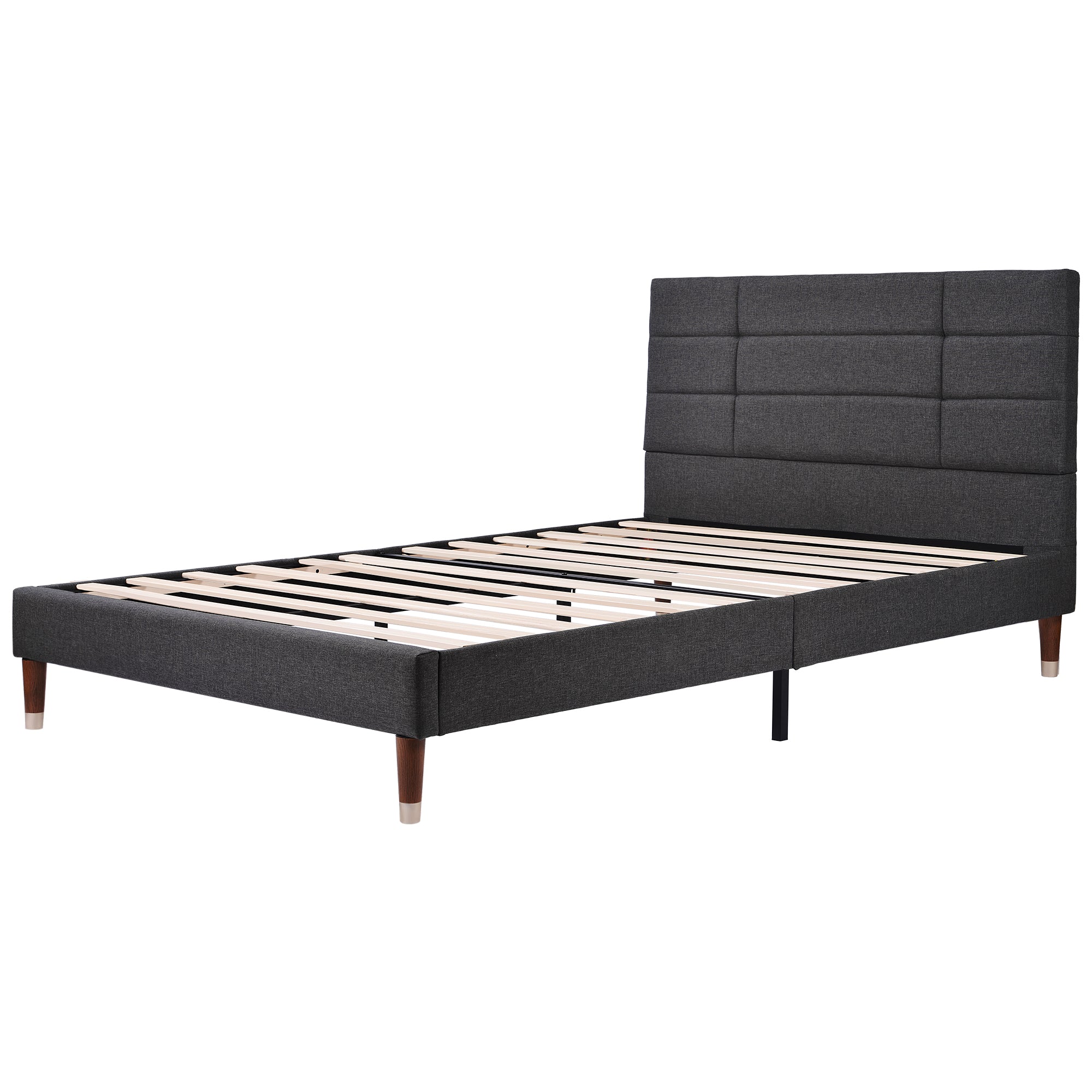Upholstered bed, double bed with slatted frame 140x200cm, dark grey linen