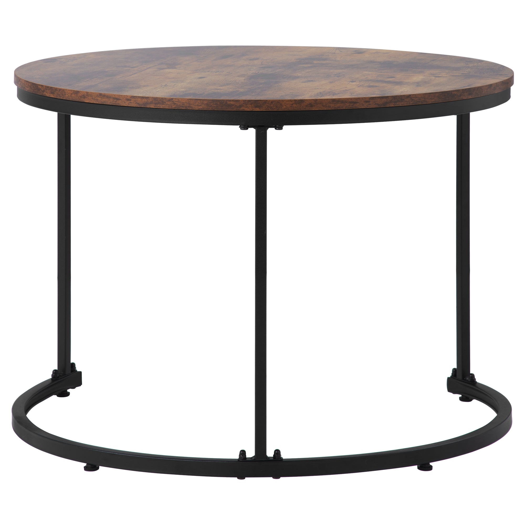 Round Coffee Table Set of 2, Nested Side Table, Brown