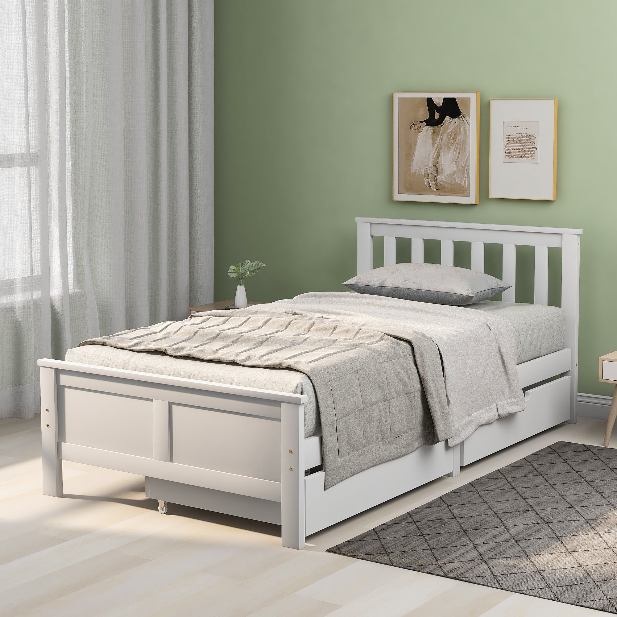 Wooden Solid White Pine Storage Bed with Drawers - 3ft Single Bed Furniture Frame (White 190x90cm)