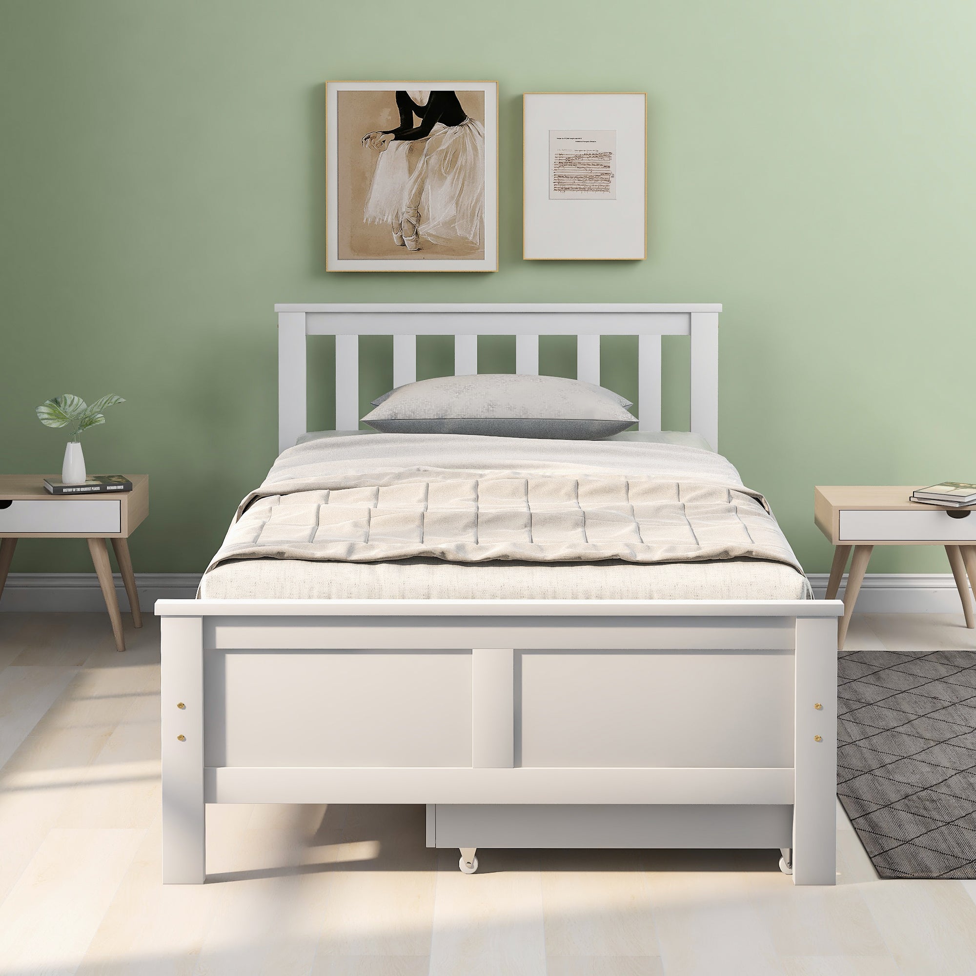 Wooden Solid White Pine Storage Bed with Drawers - 3ft Single Bed Furniture Frame (White 190x90cm)
