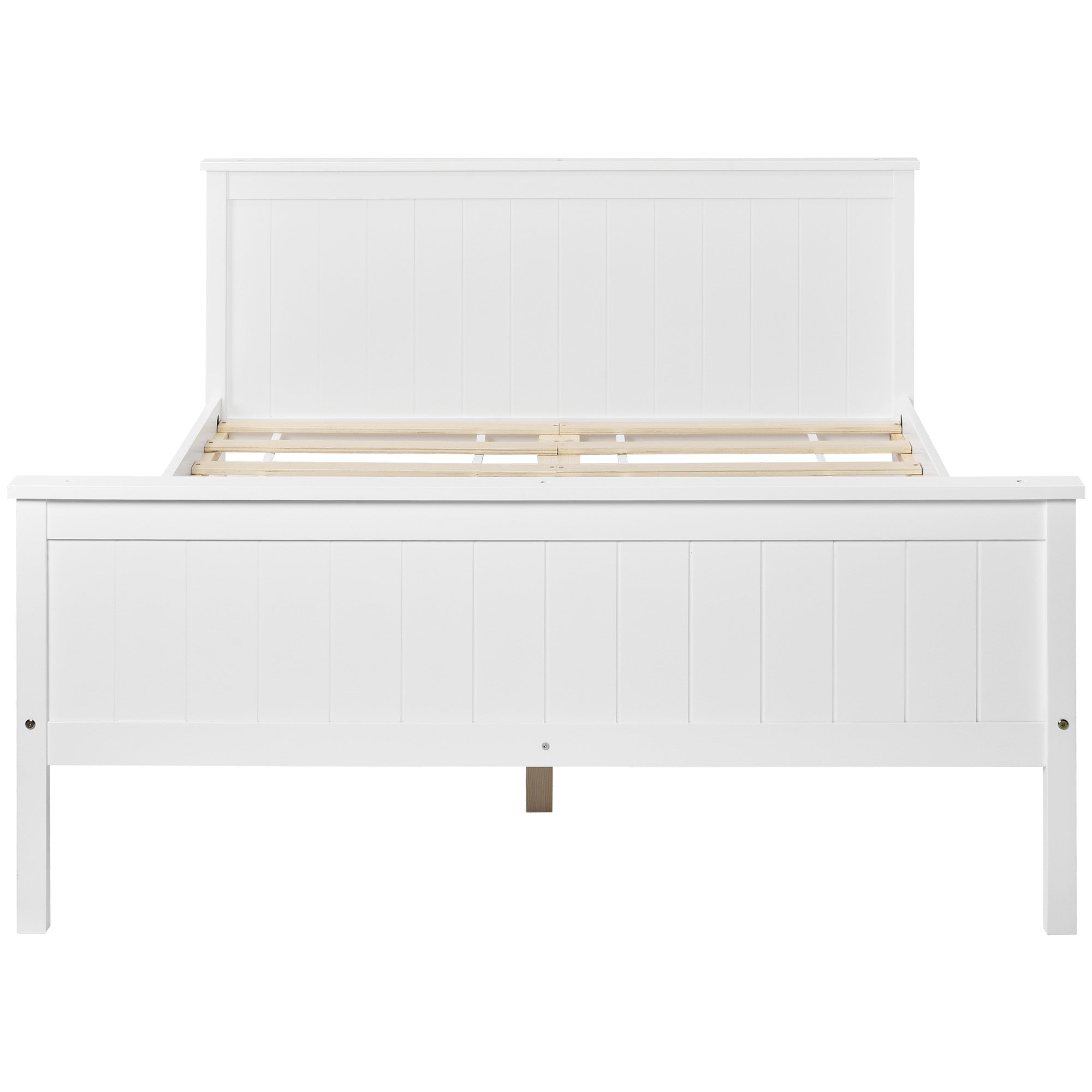 Wooden Bed Frame with Headboard and Footboard, Pine Wood, Ivory