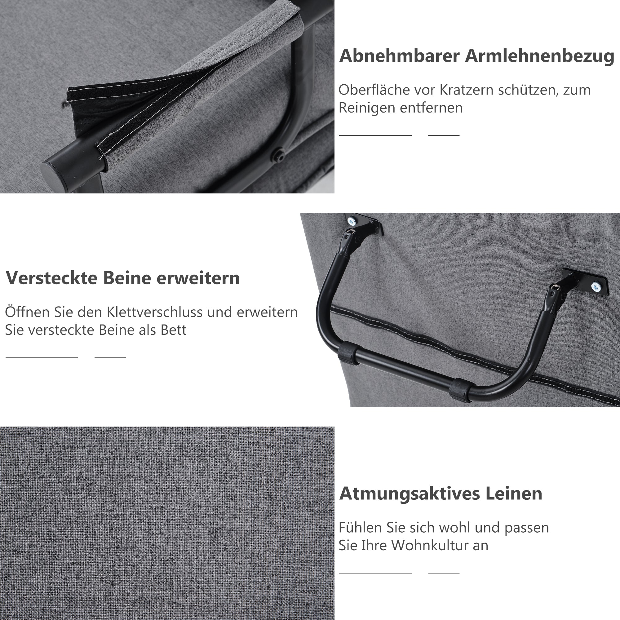 Sofa Bed Recliner Chair, 6-Position Adjustable Backrest, Folding Armchair with Pillow, Padded Seat