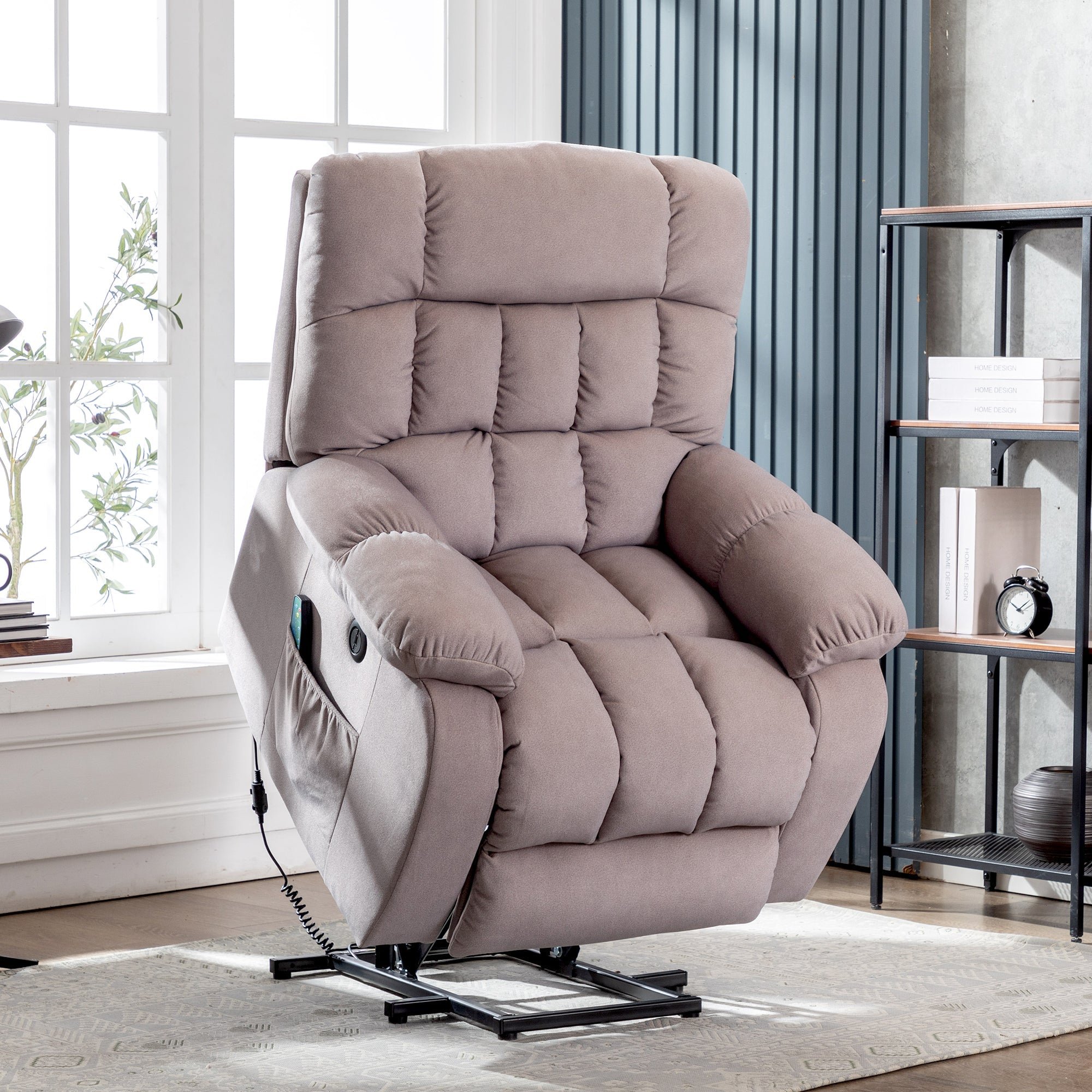 Electric Power Lift Recliner Chair Sofa with Massage, Heat, USB Ports, Side Pockets, Breathable Fabric