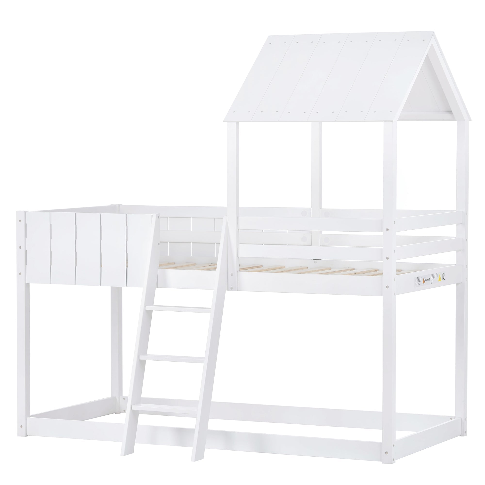Wooden Bunk Bed with Ladder, Guard Rail & Treehouse Canopy, 3 FT Single, White