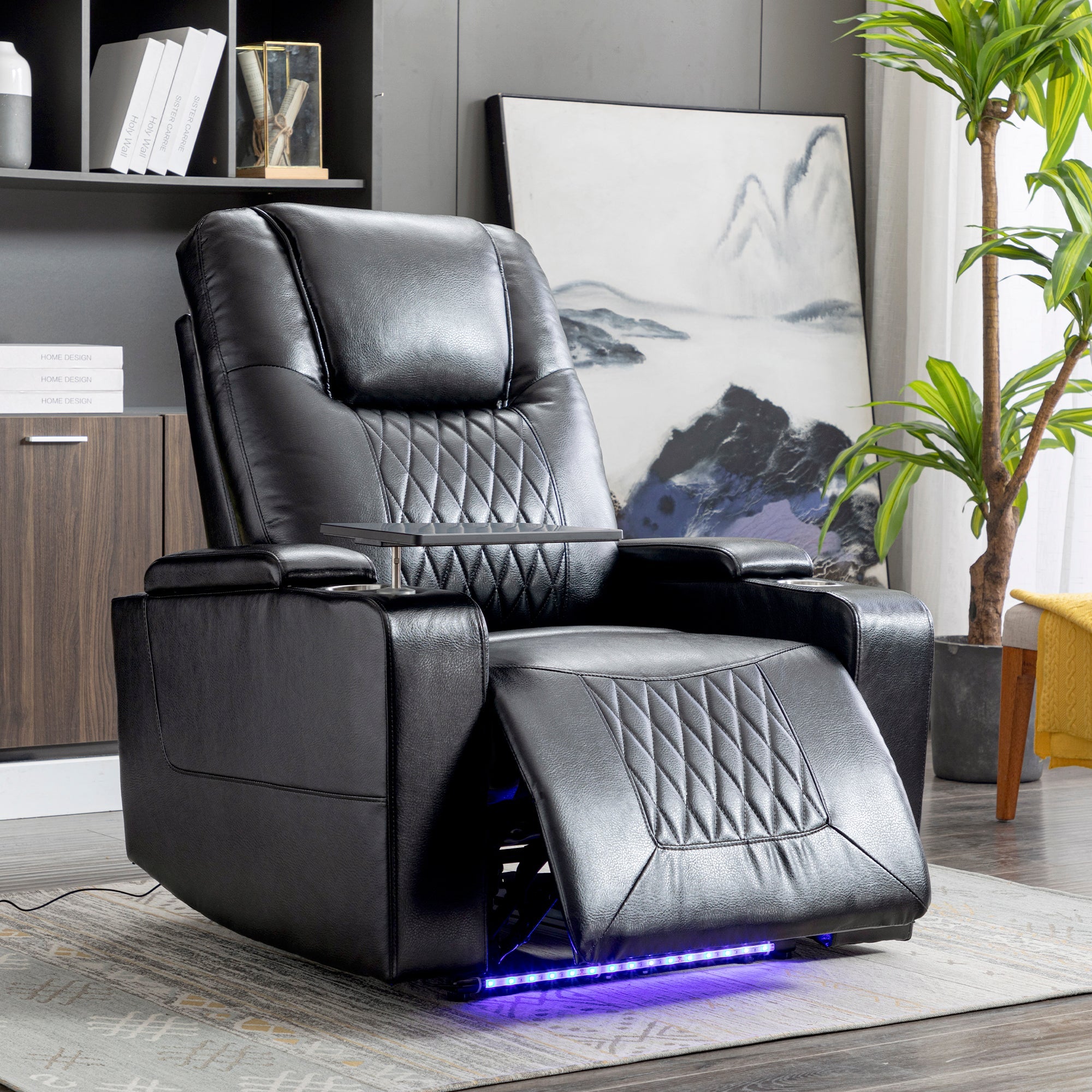 Electric Recliner Chair with USB Charge Port, 360 Swivel Tray Table, Hand in-Arm Storage, Cup Holders, Ambient Lighting
